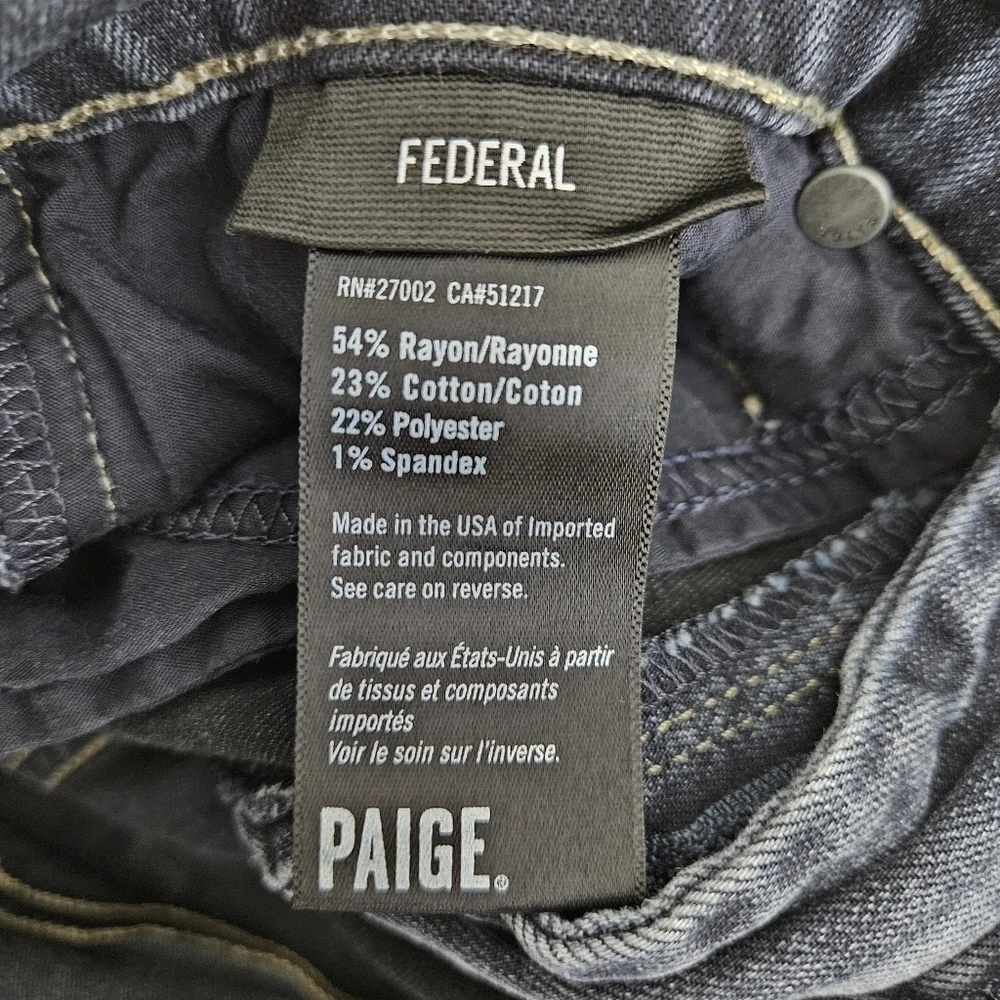 Paige Federal Slim Straight Jeans Mid Rise Wilkins Dark Wash Denim 29 - Picture 6 of 10